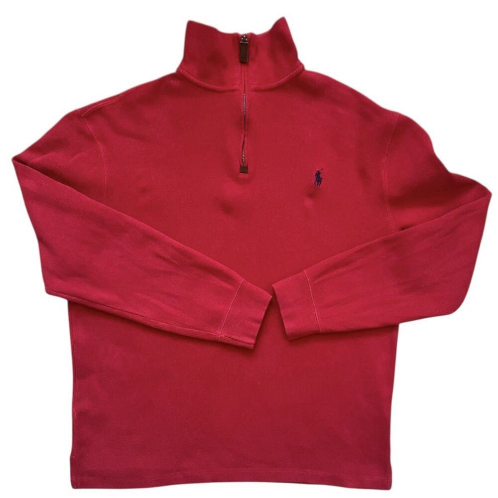 Polo Ralph Lauren Estate Rib Quarter Zip Mock Neck Pullover Sweater Med Red - Picture 3 of 12